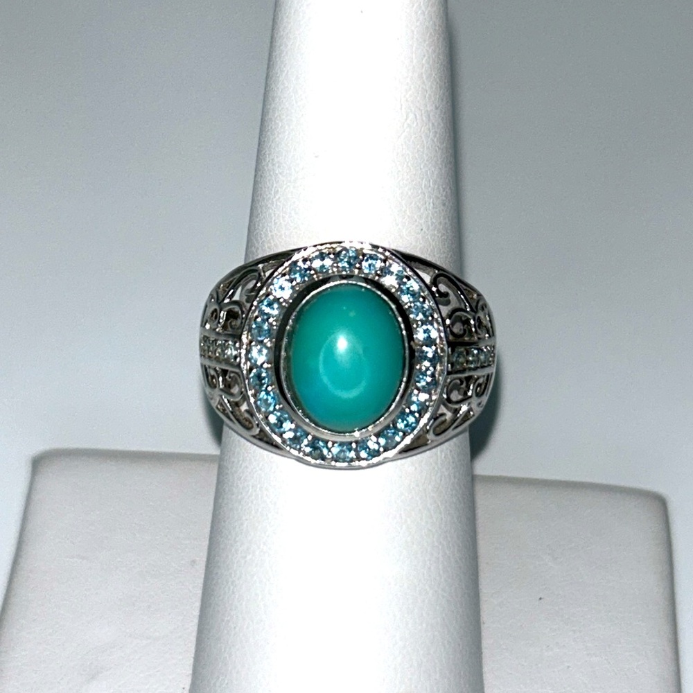 NWOT Sterling Silver Turquoise Blue Topaz Gemstone Designer Gem Insider Ring